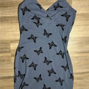 Elegant Blue Butterfly Print Dress